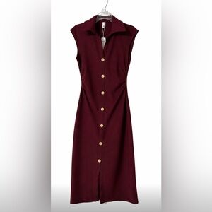 NWT Sleeveless Collared Button Front Midi Dress